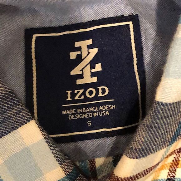 IZOD Men’s Blue Tan Brown Plaid Long Sleeve Button Down Shirt Sz Small NWT - Picture 2 of 6